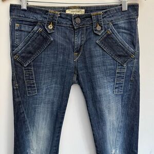 TAVERNITI SO Jeans Womens 28 30x27”NATALIE Low Rise Railroad Wash Distressed EUC